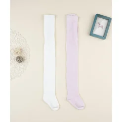 Pack 2 leotardos de niña blanco y rosa