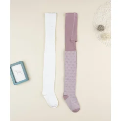 Pack 2 leotardos de niña blanco y rosa