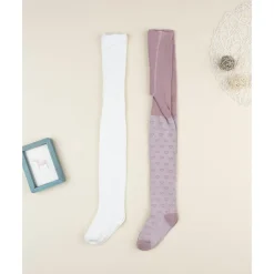 Pack 2 leotardos de niña blanco y rosa