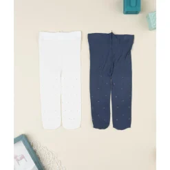 Pack 2 leotardos microfibra niña azul y blanco