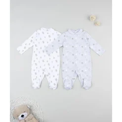 Pack 2 peleles interlock de recién nacido blanco/gris