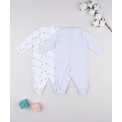 Pack 2 pijamas de bebé en terciopelo blanco y gris con ositos