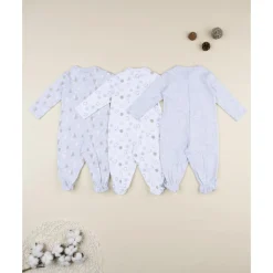 Pack 3 pijamas de bebé gris y blanco con estampado de ositos