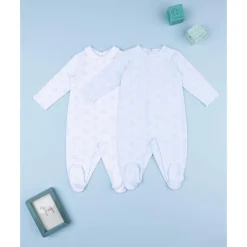 Pack 2 pijamas de bebé niño en terciopelo blanco y azul