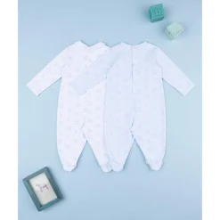 Pack 2 pijamas de bebé niño en terciopelo blanco y azul