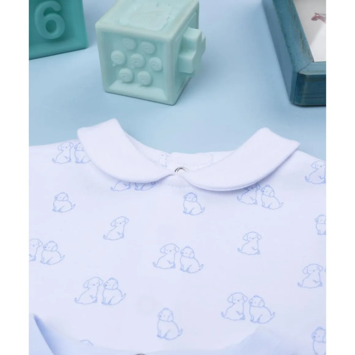 Pack 2 pijamas de bebé niño en terciopelo blanco y azul