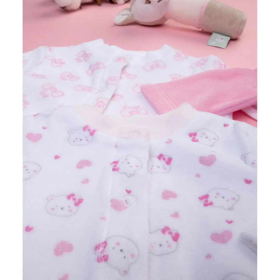 Pack 2 pijamas enteros en felpa blanco y rosa