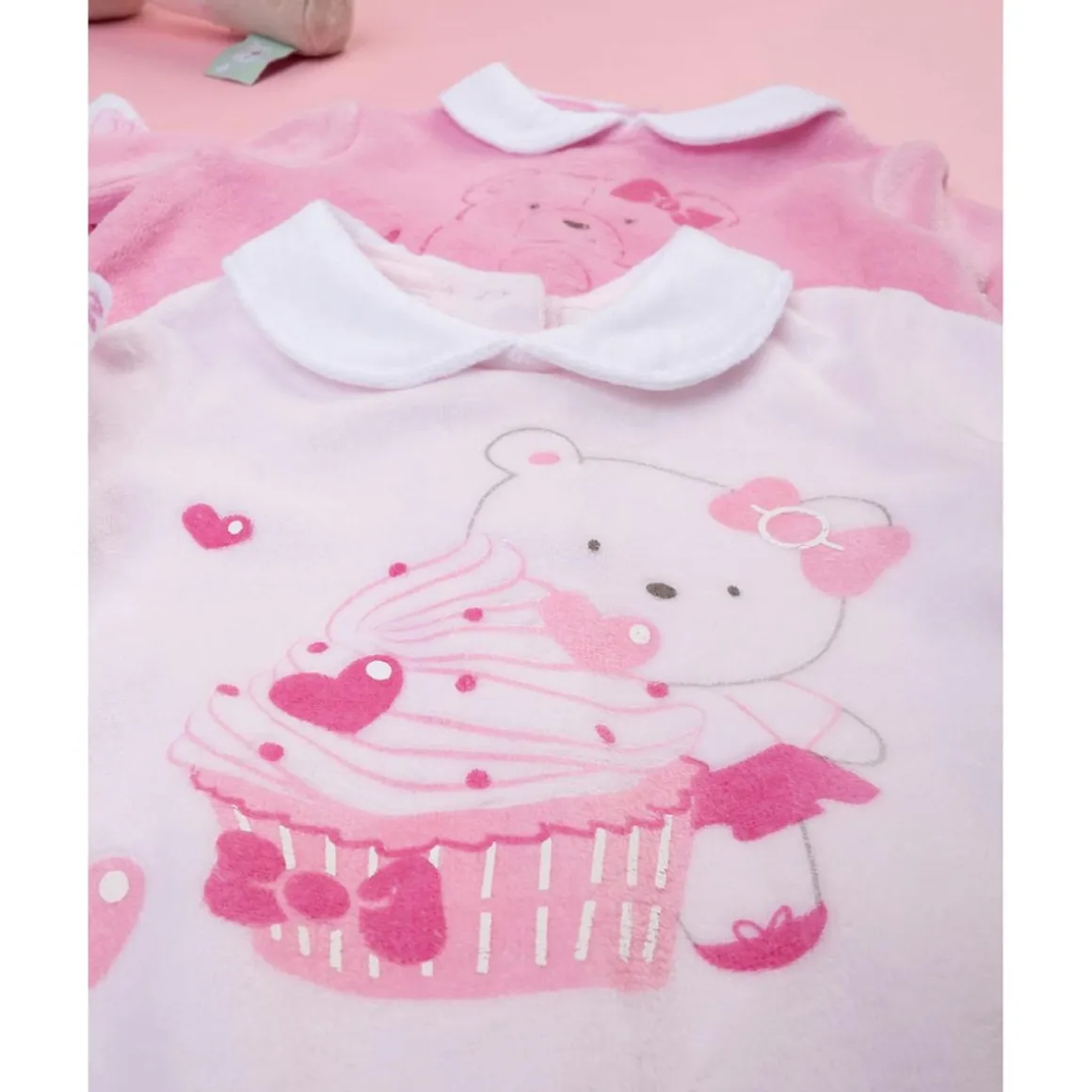 Pack 2 pijamas enteros en felpa blanco y rosa