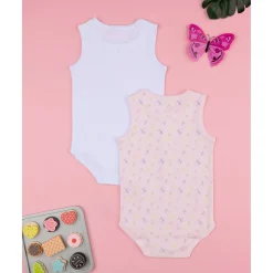 Pack de 2 Bodies de Canalé Blanco/Rosa para Niña