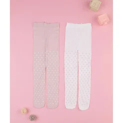 Pack de 2 medias para niña rosa/blanco con corazones