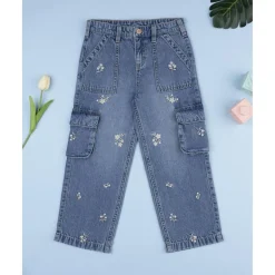 Pantalón denim niña florecitas