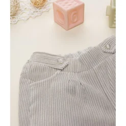 Pantalón niña beige de canalé con bordados