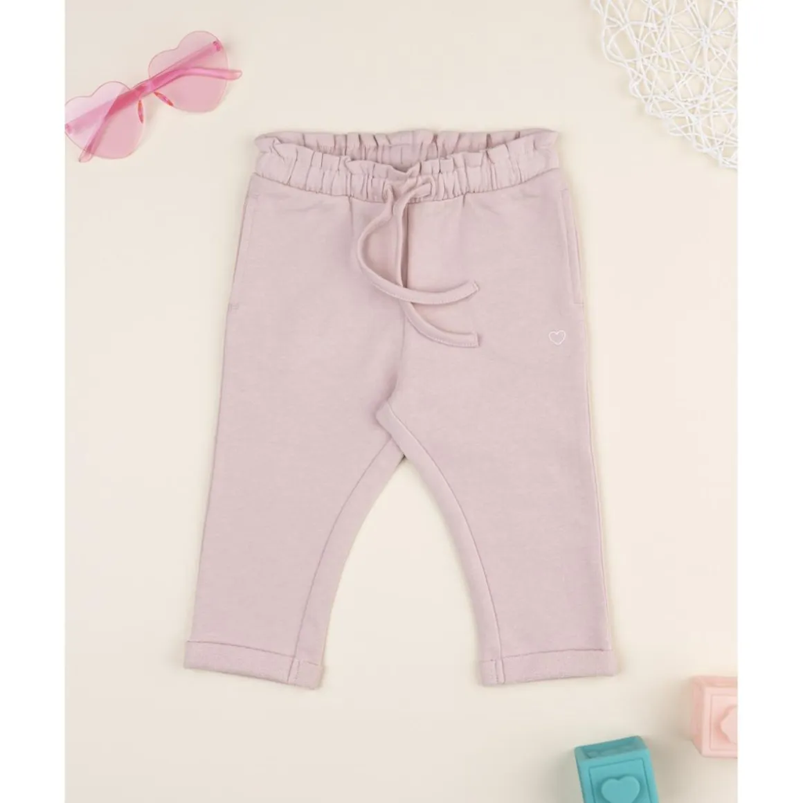 Pantalón niña rosa con cintura fruncida