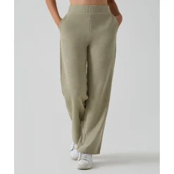 Pantalón premamá de pierna ancha verde “fake tricot”