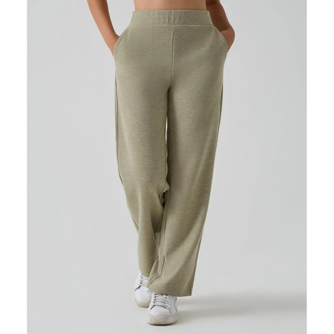 Pantalón premamá de pierna ancha verde “fake tricot”