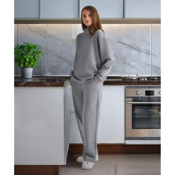 Pantalón premamá de pierna ancha gris “fake tricot”