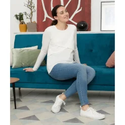 Pantalón premamá en denim elástico con banda alta en la cintura