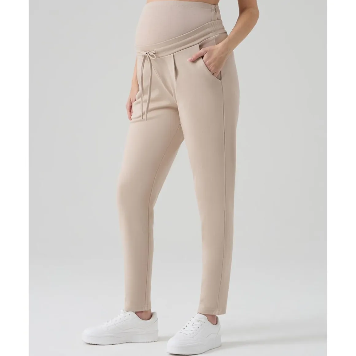 Pantalones premamá jogger beige punto milano