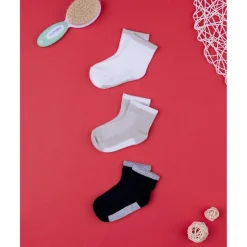 Paquete de 3 calcetines cortos de algodón para niño en color liso