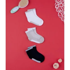 Paquete de 3 calcetines cortos de algodón para niño en color liso