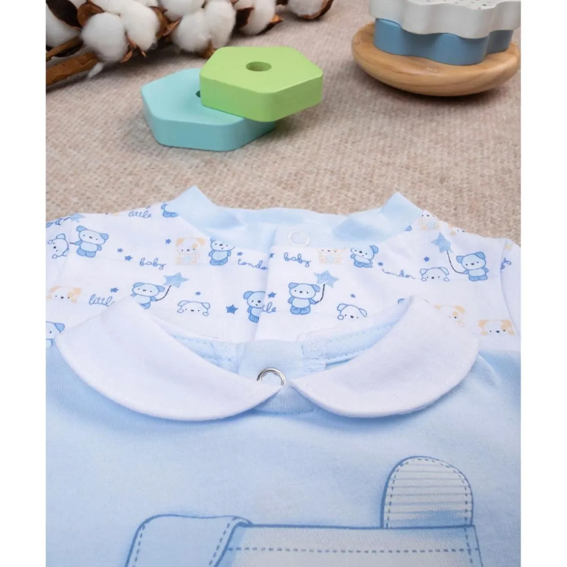 Paquete de 2 mamelucos azules y blancos con estampado de osito