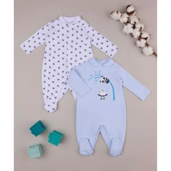 Paquete de 2 peleles en interlock blanco y azul