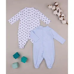 Paquete de 2 peleles en interlock blanco y azul