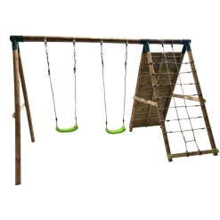 Parque infantil de madera columpios y escalada Timbu