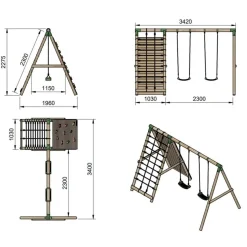 Parque infantil de madera columpios y escalada Timbu