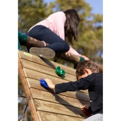 Parque infantil de madera columpios y escalada Timbu