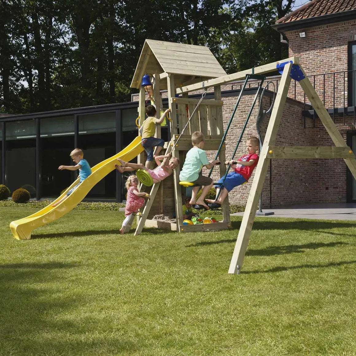 Parque juegos infantil de madera Belvedere con columpio doble