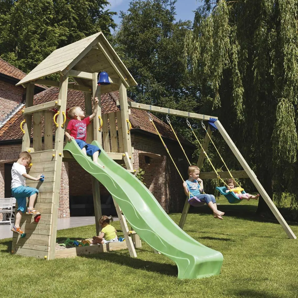 Parque juegos infantil de madera Belvedere con columpio doble