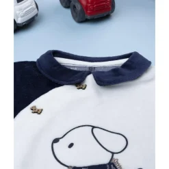 Pelele blanco y azul de niña con perrito