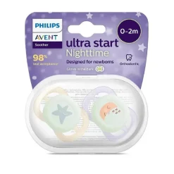 Philips Avent - 2 chupetes nocturnos Ultra Start niña lila y amarillo (0-2m)