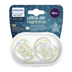 Philips Avent - 2 chupetes Ultra Air Night - León y Nuves
