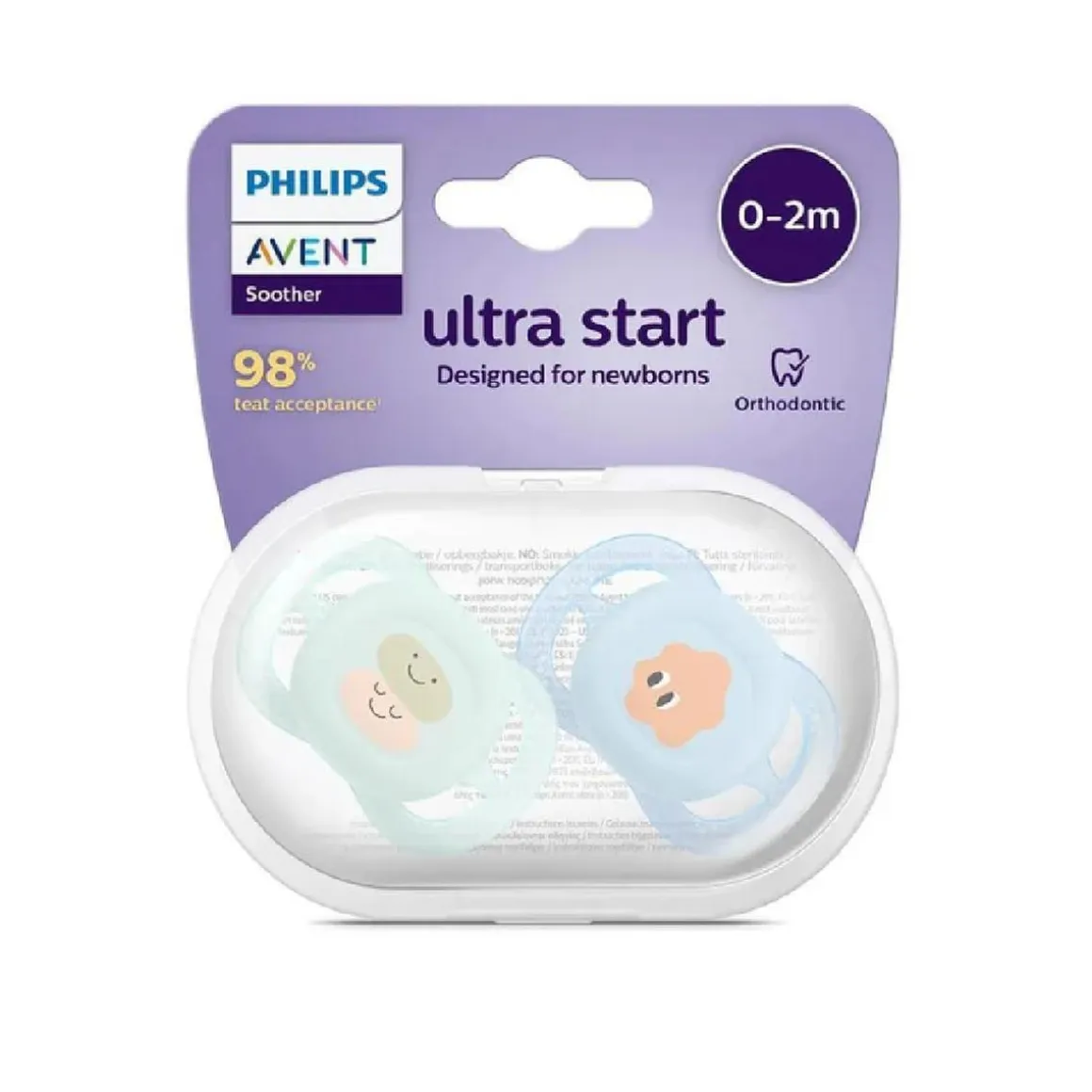 Philips Avent - 2 chupetes Ultra Start niño verde y azul (0-2m)