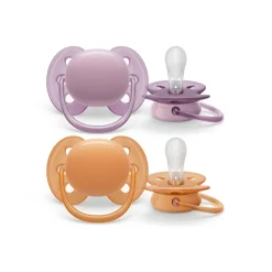 Philips Avent - Chupetes ultra suaves para bebés de 6-18 meses, morado/naranja (2 unidades)