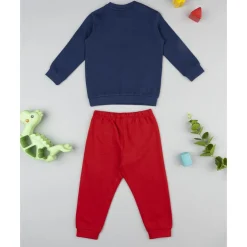 Pijama azul y rojo con dinosaurio para niño