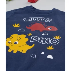 Pijama azul y rojo con dinosaurio para niño