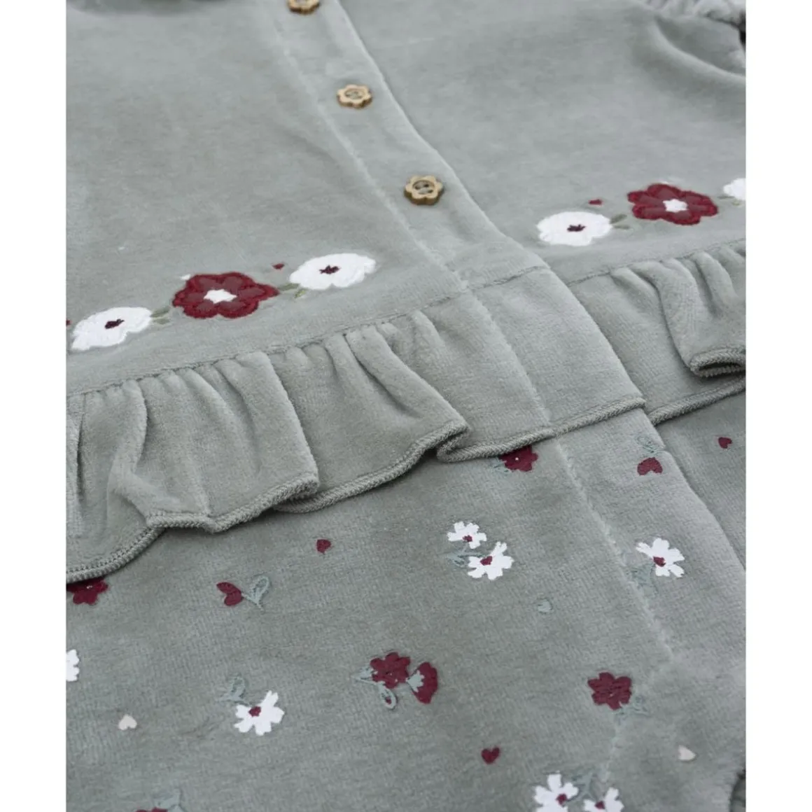 Pijama de niña en terciopelo verde con flores