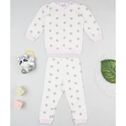 Pijama dos piezas niña crema/rosa con osos