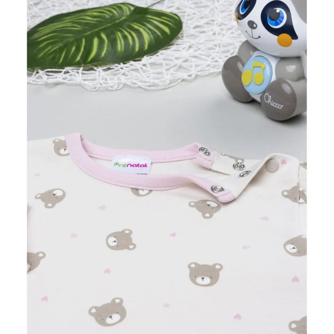 Pijama dos piezas niña crema/rosa con osos