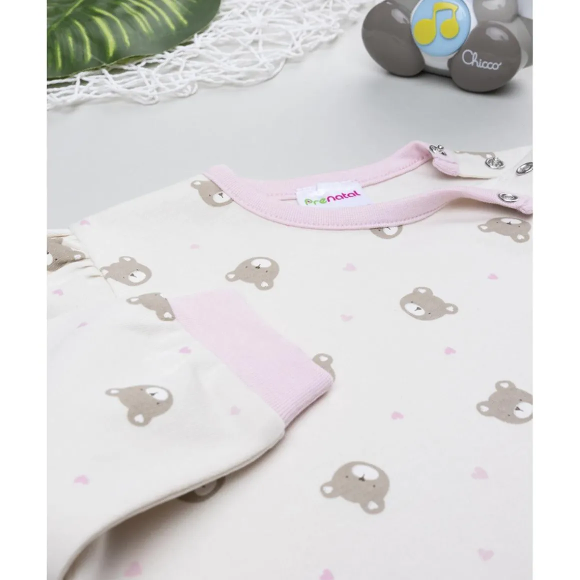 Pijama dos piezas niña crema/rosa con osos