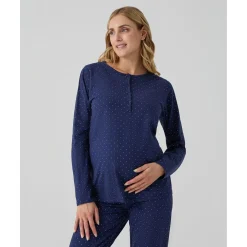 Pijama dos piezas premamá azul con lunares