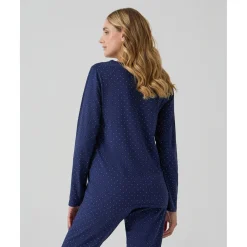 Pijama dos piezas premamá azul con lunares