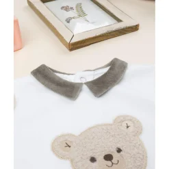 Pijama entero bebé blanco/beige con osito