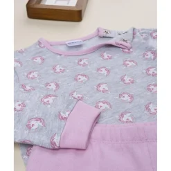 Pijama niña rosa y gris con unicornios