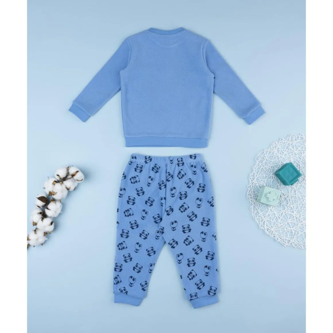 Pijama polar azul de niño con panda
