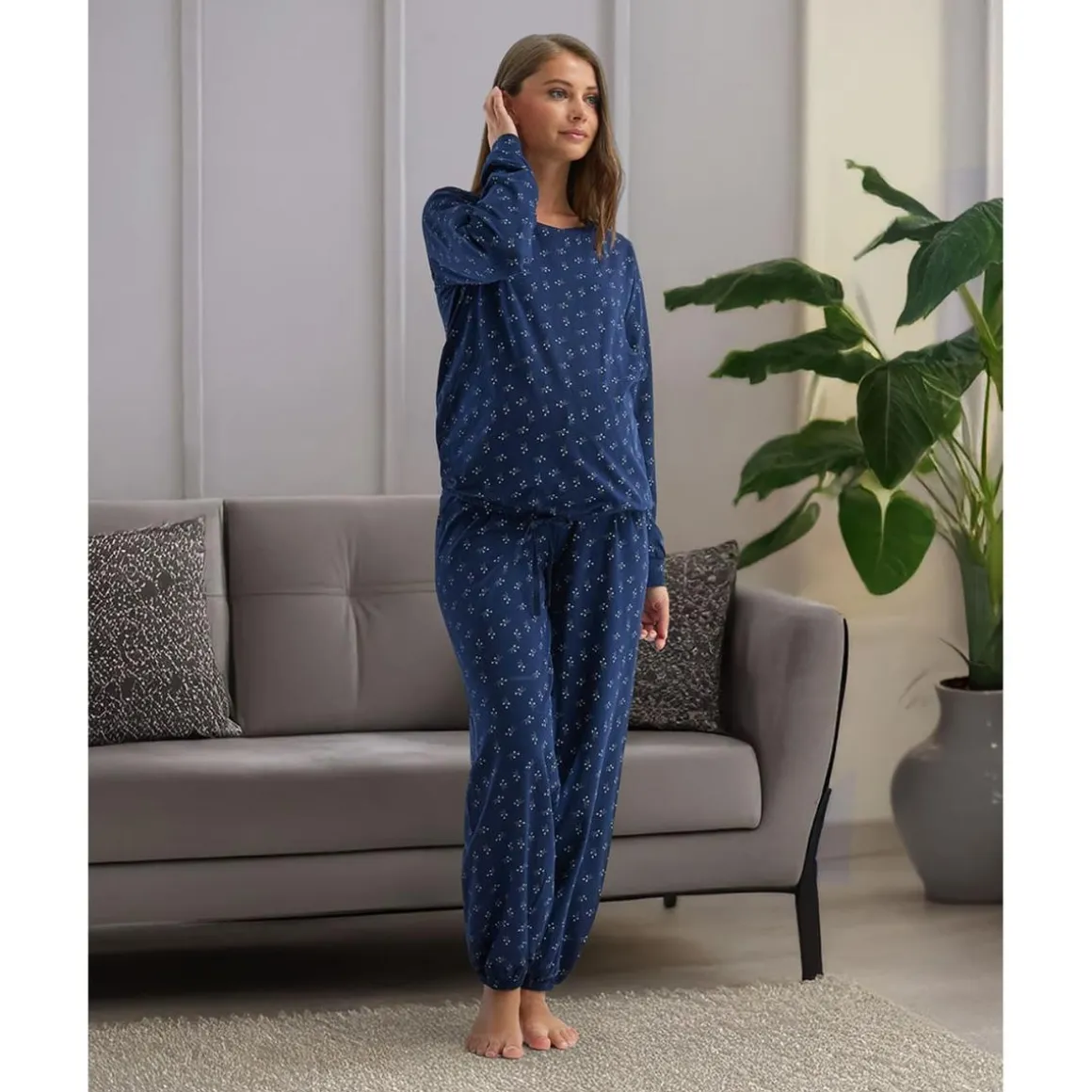 Pijama premamá azul con estampado