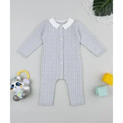 Pijama tricot de bebé en gris con cuello blanco